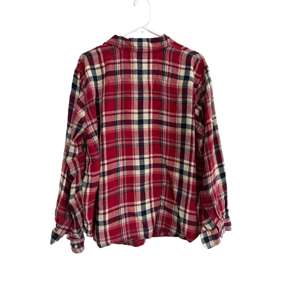 Vintage Lauren Ralph Lauren Linen Plaid Button Up Top Women’s 2X Initial Logo - Picture 6 of 6
